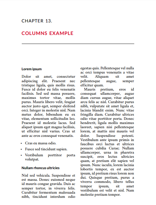 Example of column display in PDF output