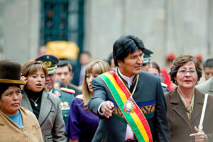 Evo Morales, president of Bolivia, with citizens.